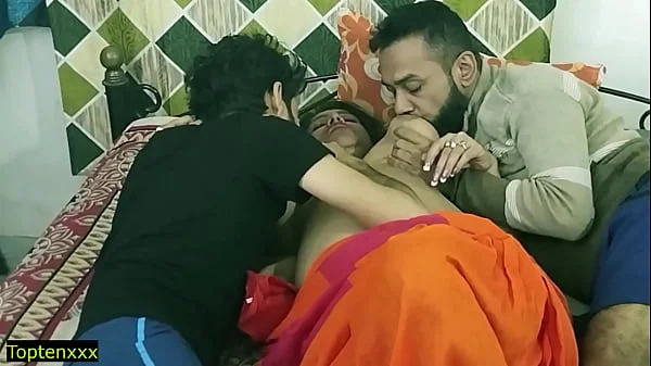 Indian hot xxx threesome sex! Malkin aunty and two young boy hot sex! clear hindi audio